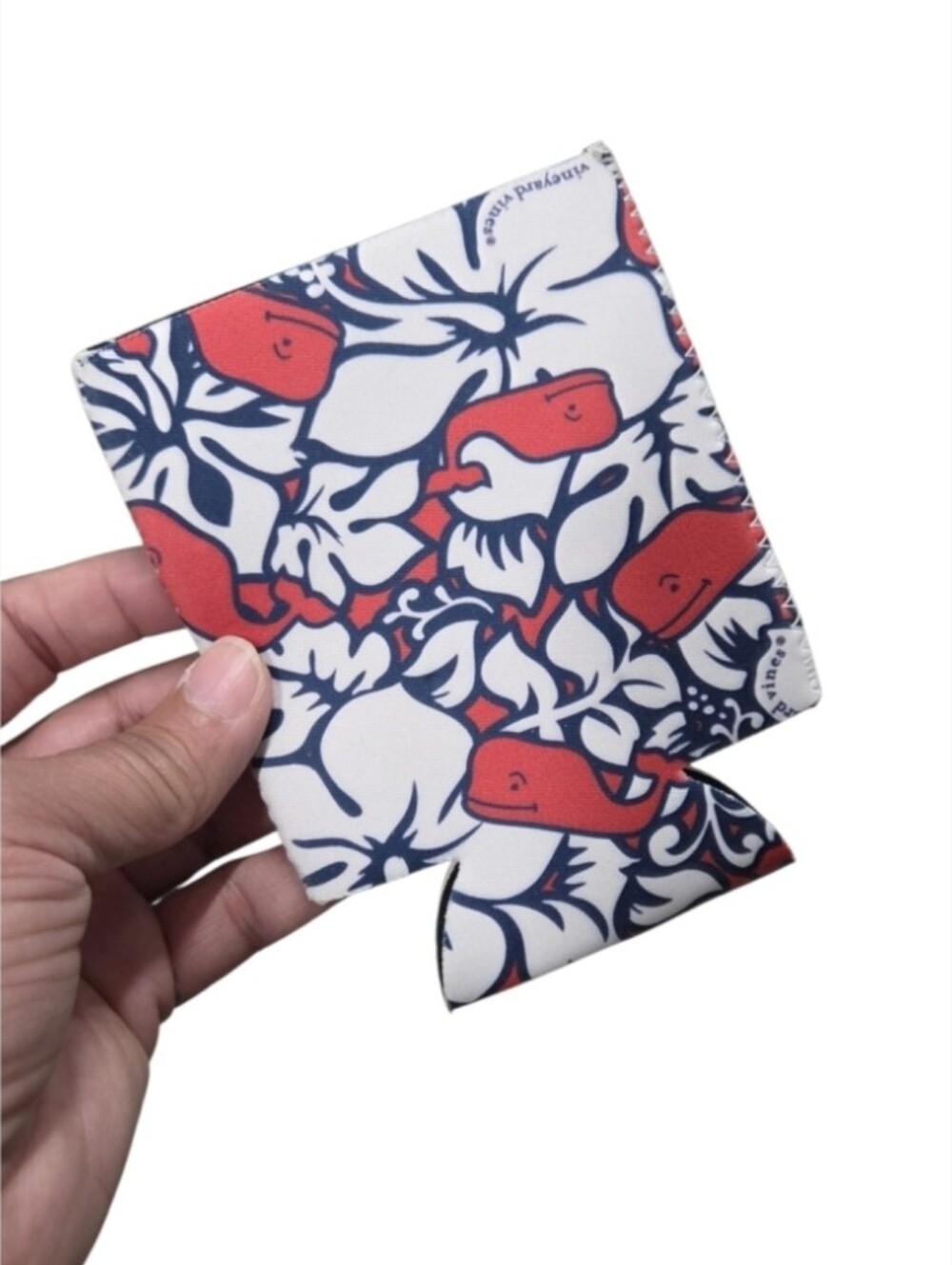 Vineyard Vines Neoprene Hawaiin Floral Red & Navy Can Cooler
